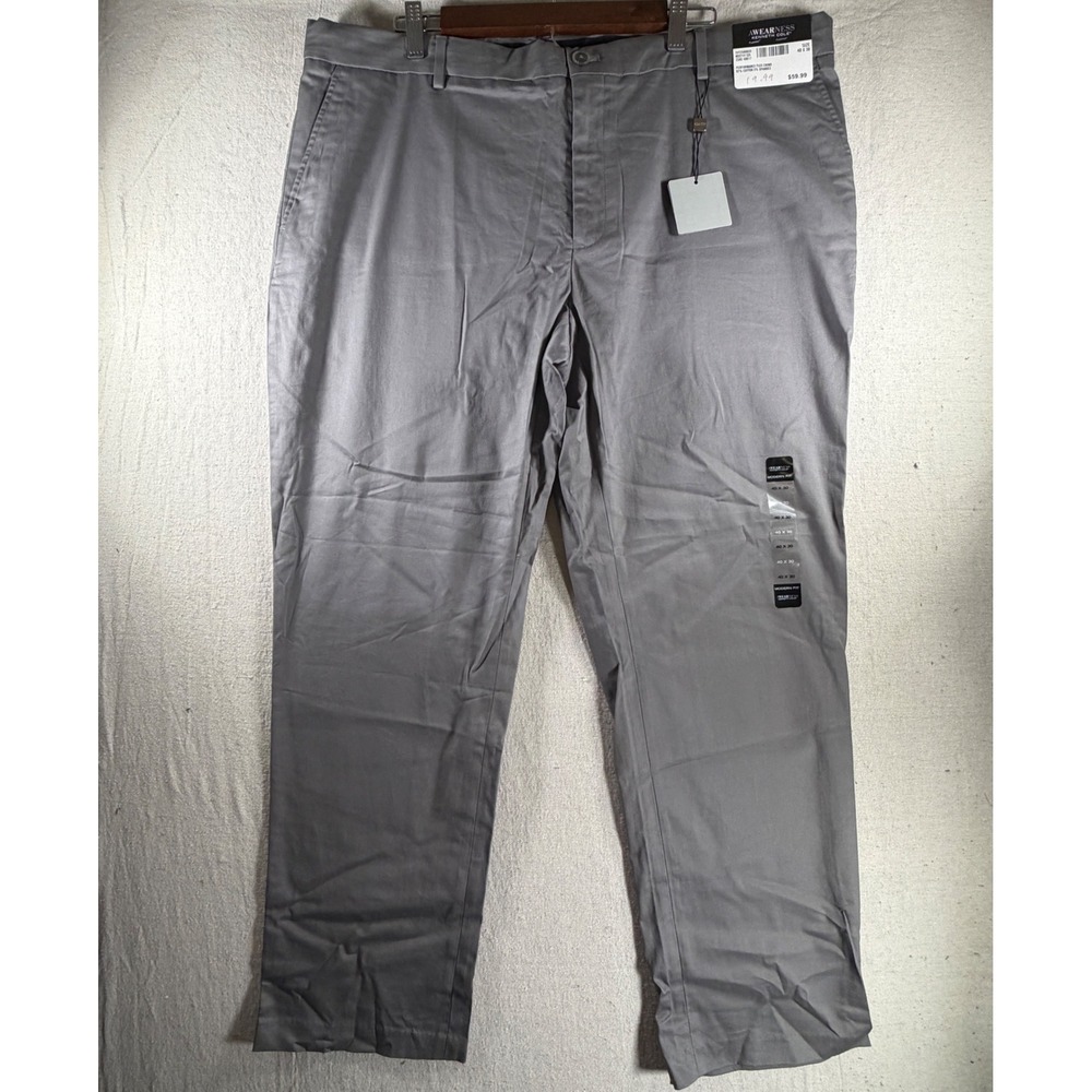 Awearness Kenneth Cole Chino Pants Mens 40x30 Grey Modern Fit Performance Flex